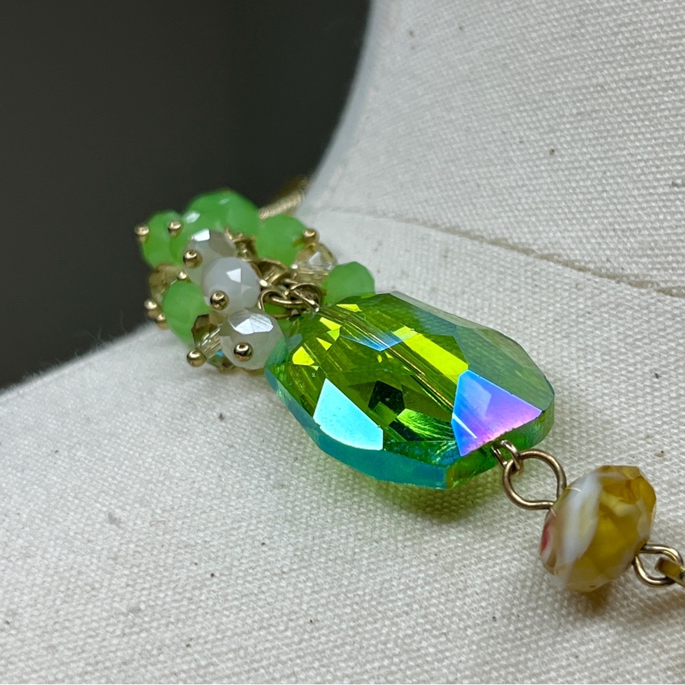 Vintage Gold Link Green Glass Necklace Jewelry Beads Cocktail Y2K Statement Rare - Picture 11 of 14